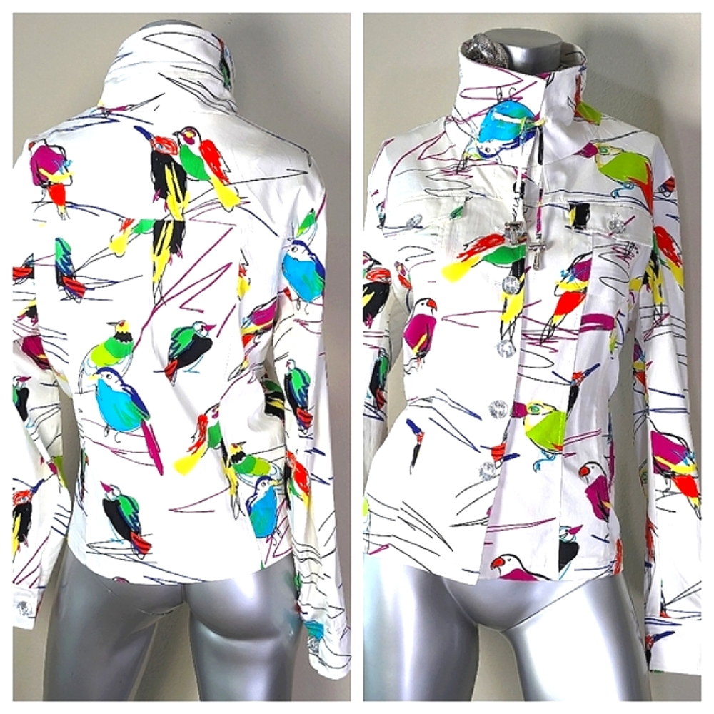 Novelty Print Button Down "Art to Wear" Vintage Artistic Jacket - Picture 9 of 13